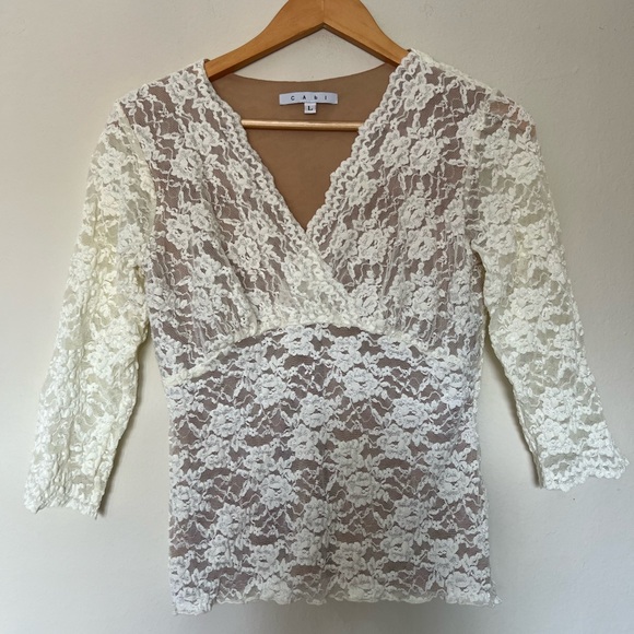 Cabi beige laced top size L(M) - Picture 1 of 6